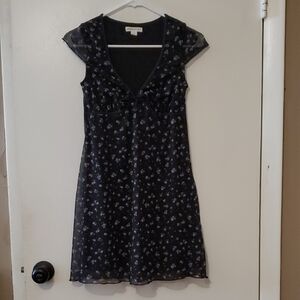 Aeropostale Black Floral Mini Dress XS Ditsy White Flowers